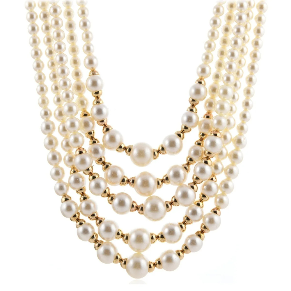 Collier multi rangs blanc et doré très audacieux
