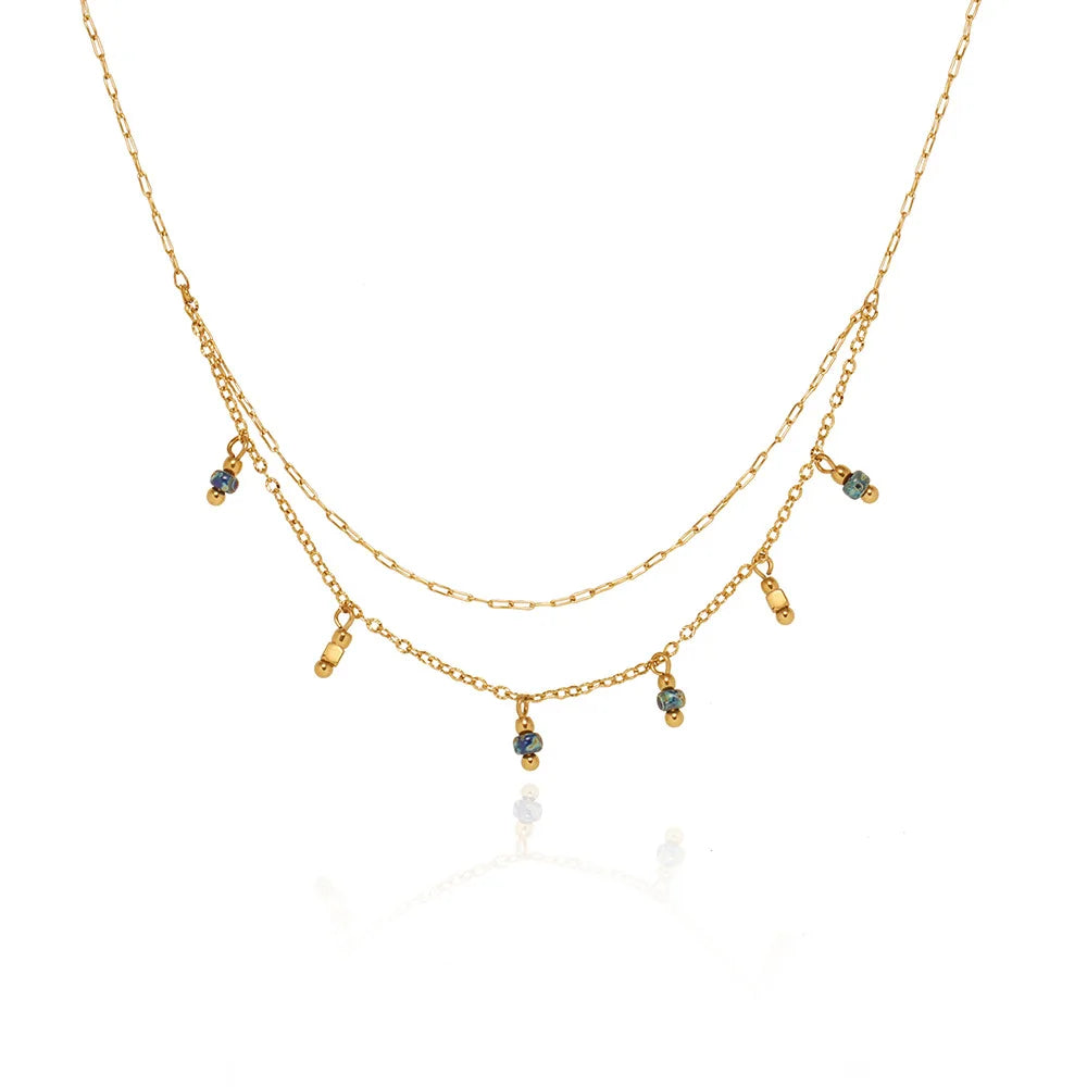 Collier acier inoxydable de couleur dorée avec deux rangs