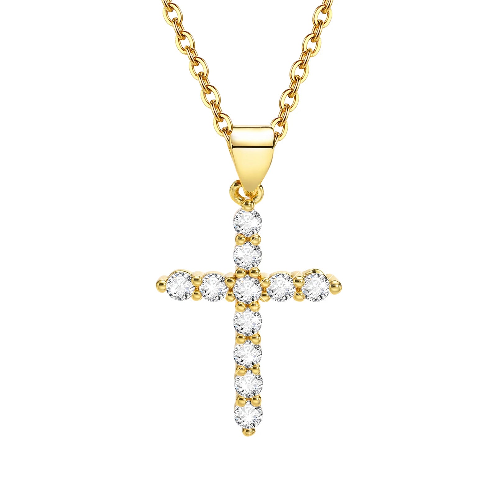 Collier croix femme avec une chaîne dorée et des détails subtils sur le pendentif