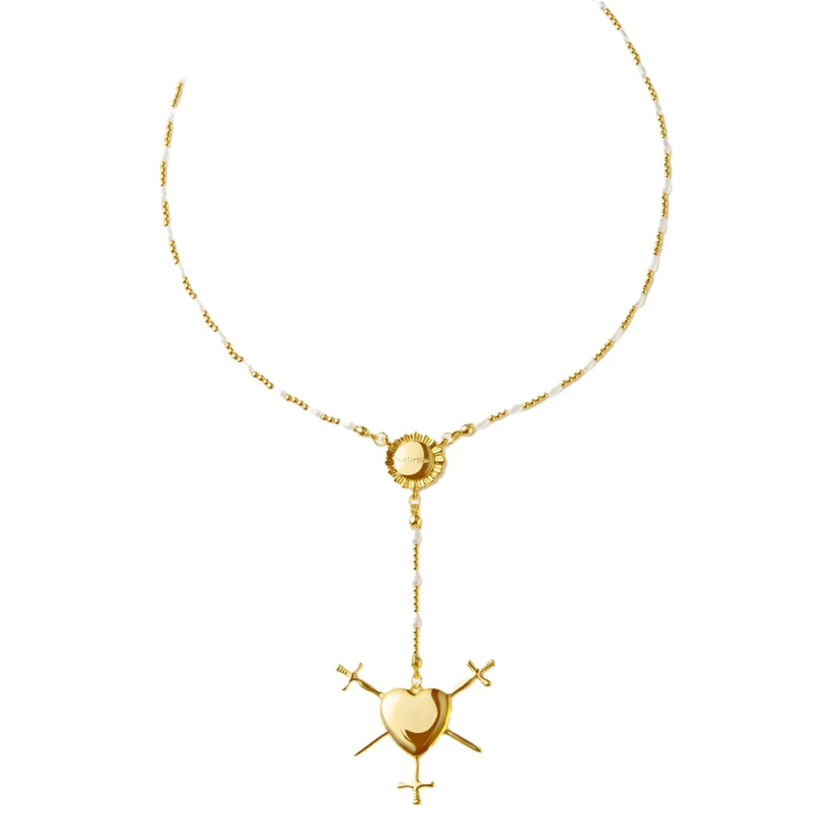 Collier en croix pour femme avec pendentif en forme de cœur doré