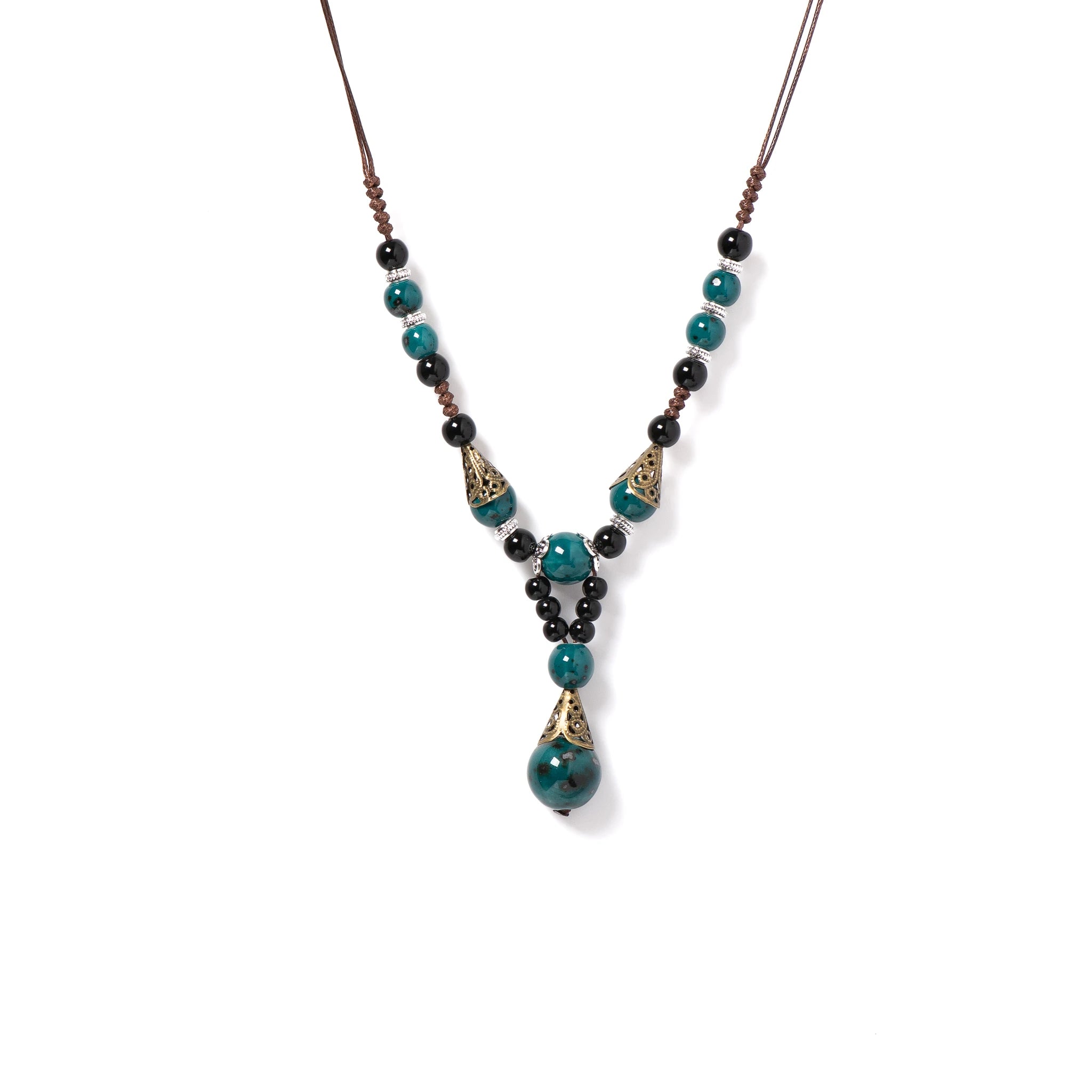 Collier vintage de couleur bleue foncée et noire