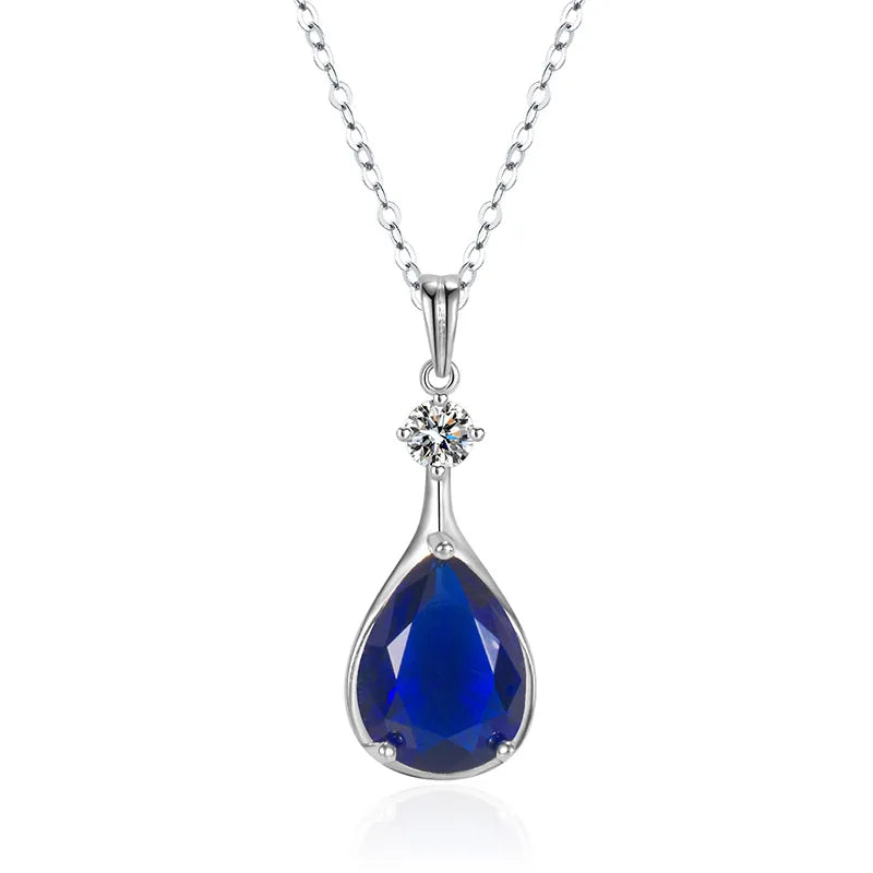 Collier bleu avec pendentif en forme de grosse goutte bleue
