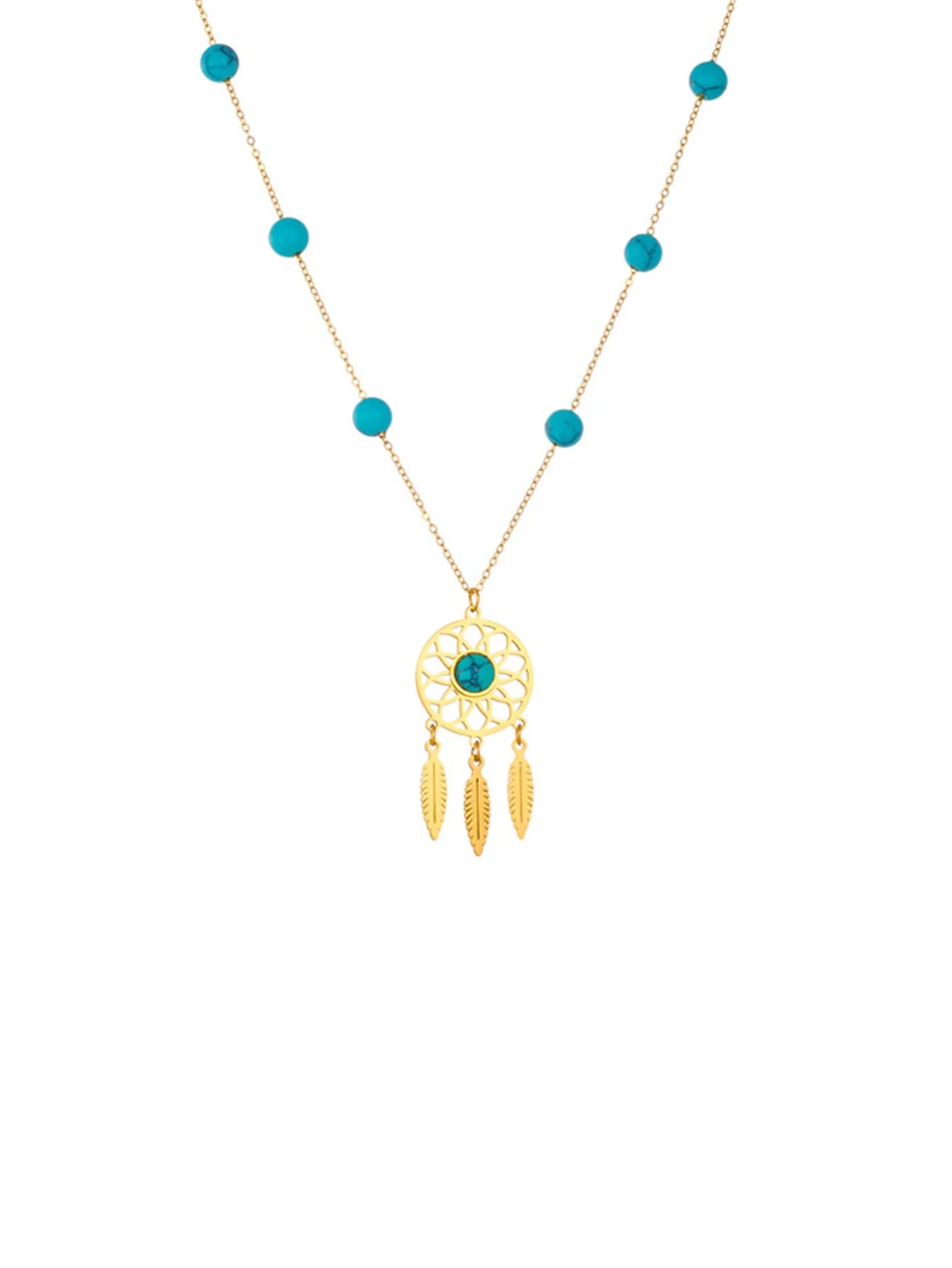 Collier fantaisie de couleur dorée avec des boules bleues