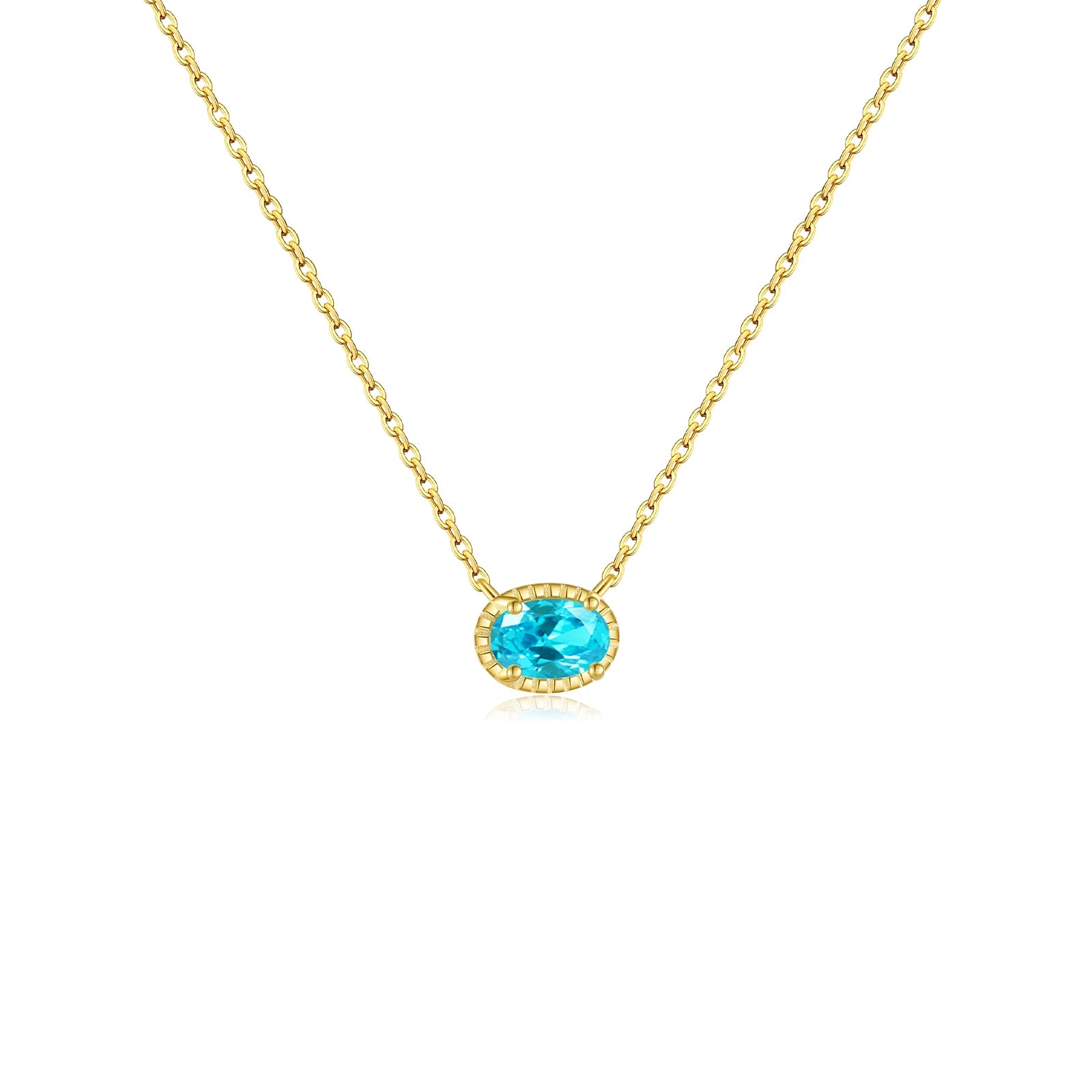 Collier bleu avec chaîne dorée et pendentif circulaire très discret