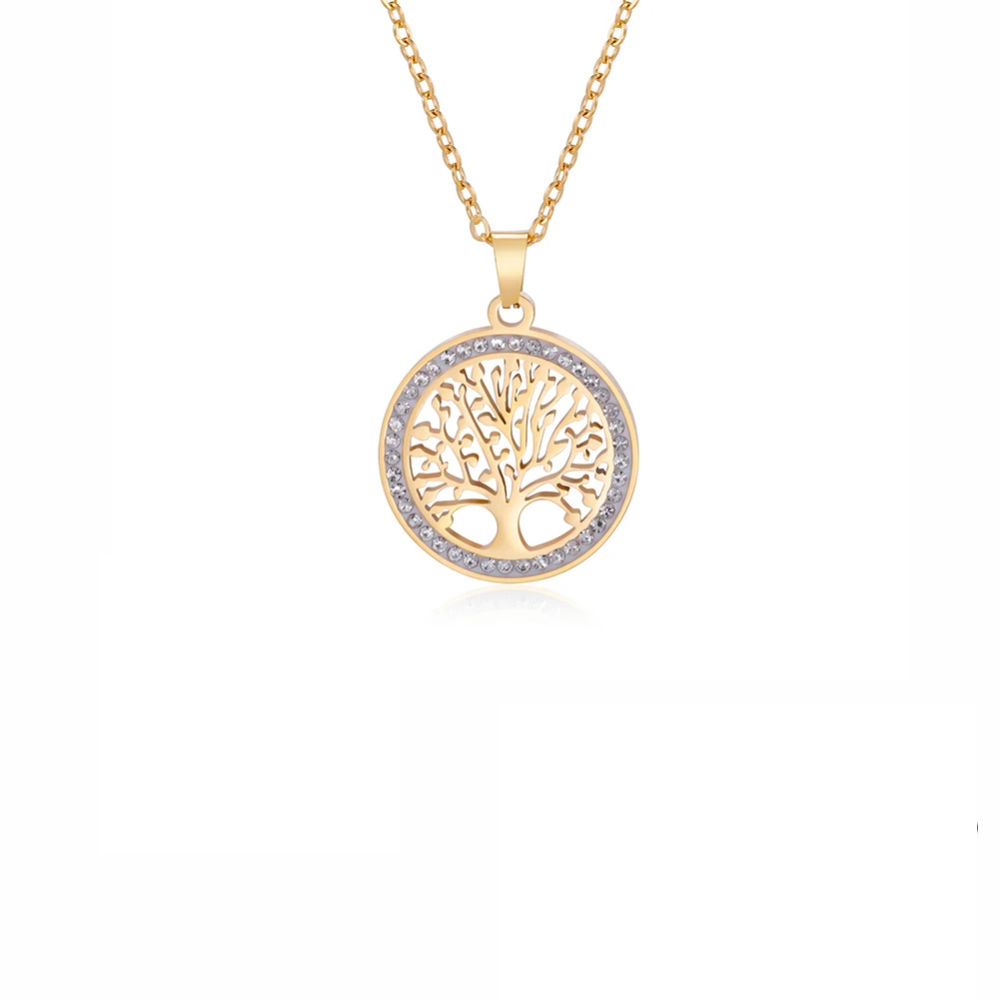 Collier arbre de vie de couleur dorée et argentée avec un design circulaire 