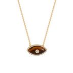 Collier œil avec chaîne dorée et pendentif marron 