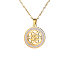Collier fleur avec pendentif circulaire doré et argenté 