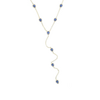Collier en y doré avec des petits motifs circulaires bleus foncés