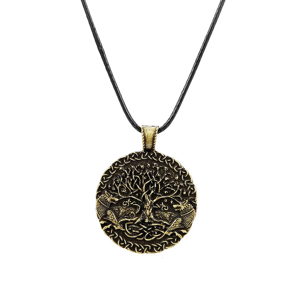 Collier arbre de vie de couleur noire avec pendentif circulaire 