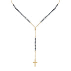 Collier en croix pour femme avec une chaîne de couleur bleue foncée et dorée 