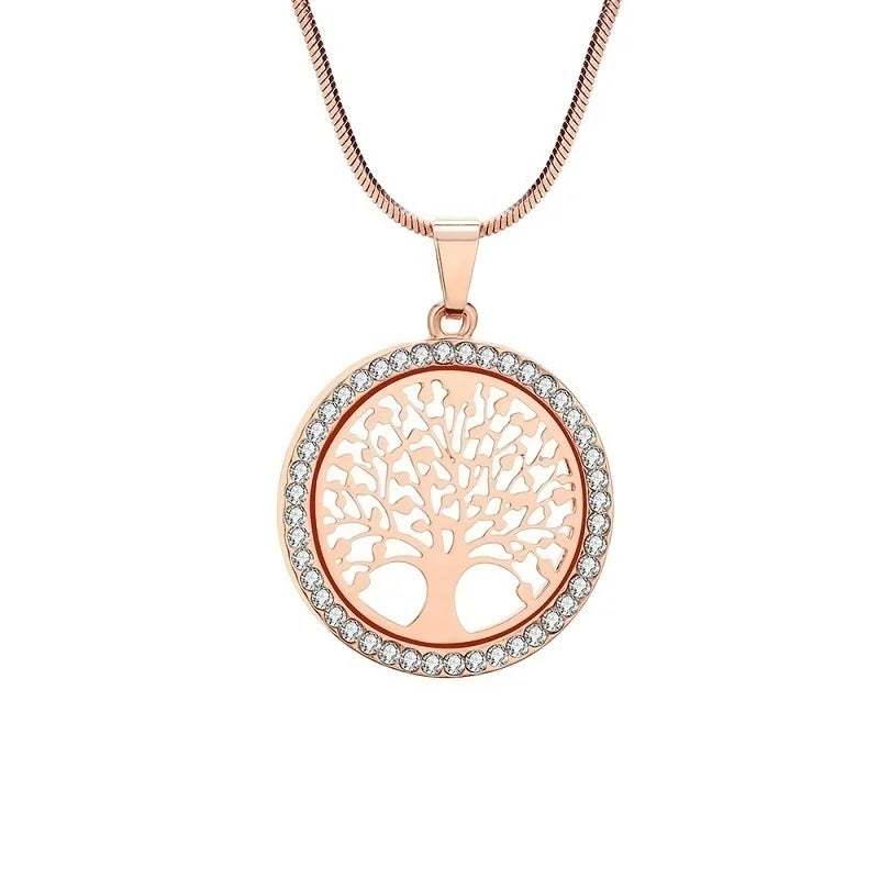 Collier arbre de vie de couleur rose et argentée 