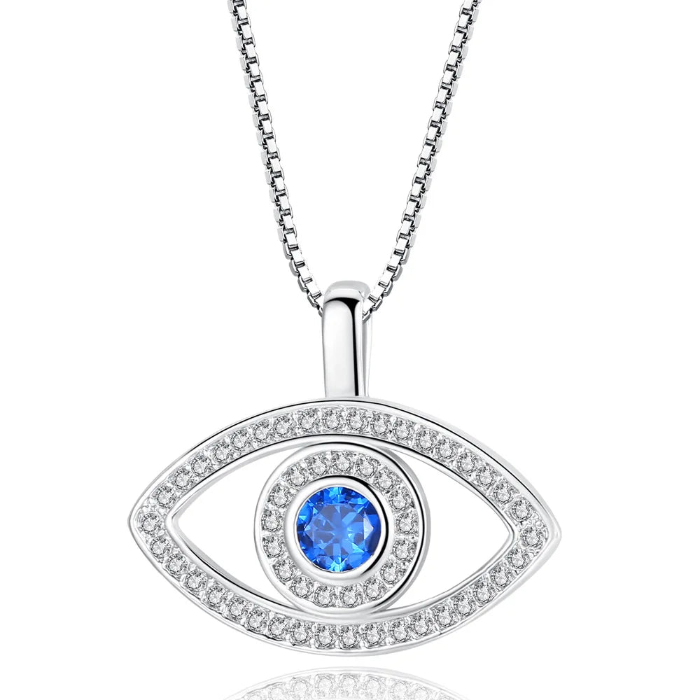 Collier œil avec pendentif argenté et bleu 