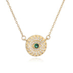 Collier œil avec un pendentif circulaire doré et vert 
