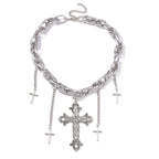 Collier en croix pour femme très épais et argenté 