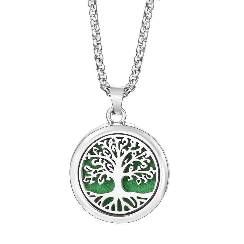 Collier arbre de vie argenté et vert 