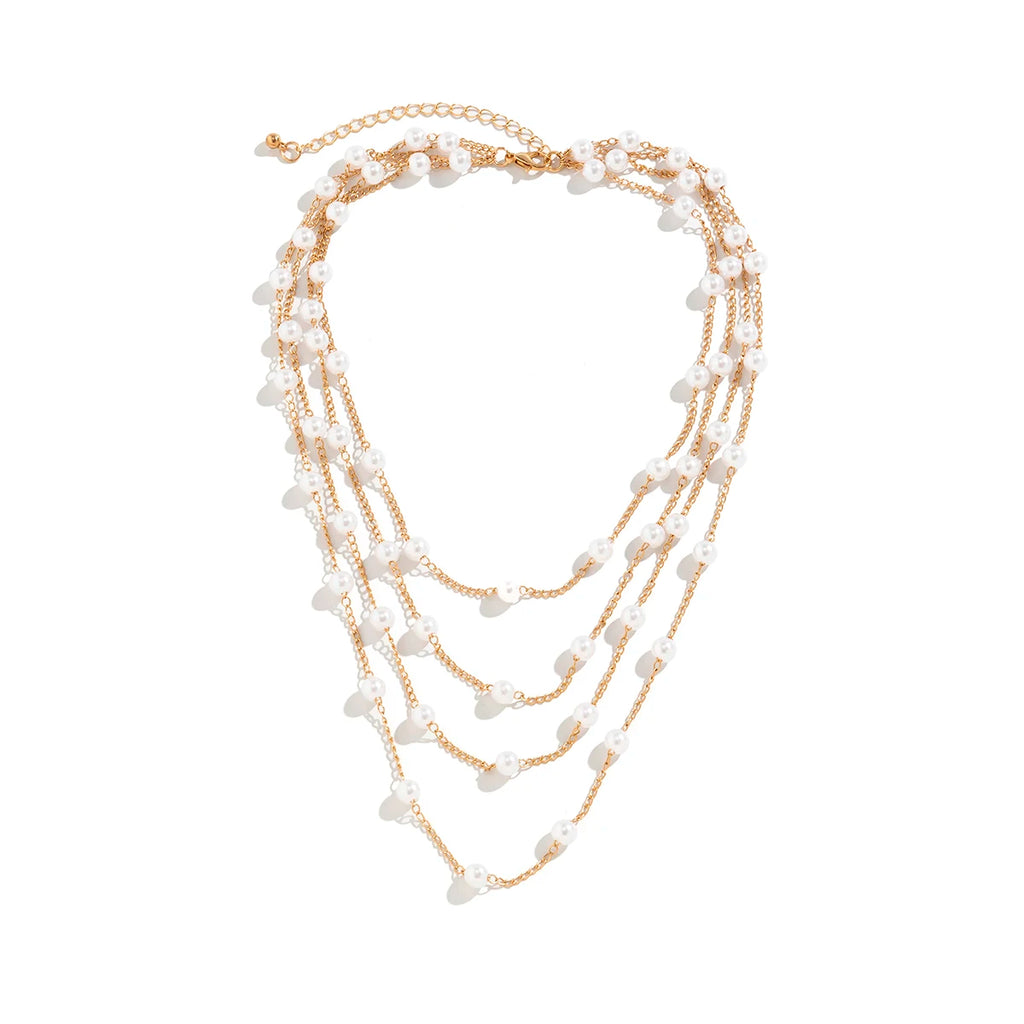 Collier multi rang de couleur blanche et dorée 