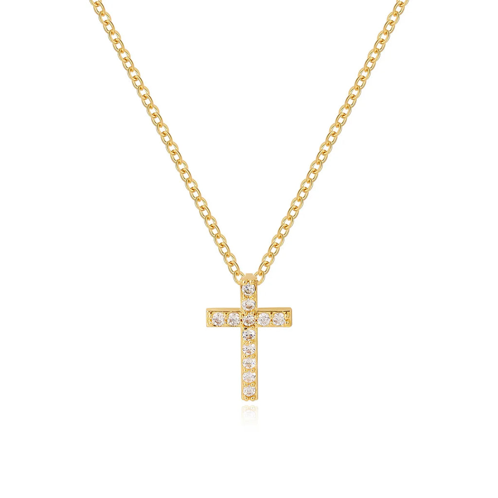 Collier en croix pour femme avec une chaîne dorée et un pendentif de couleur dorée et blanche