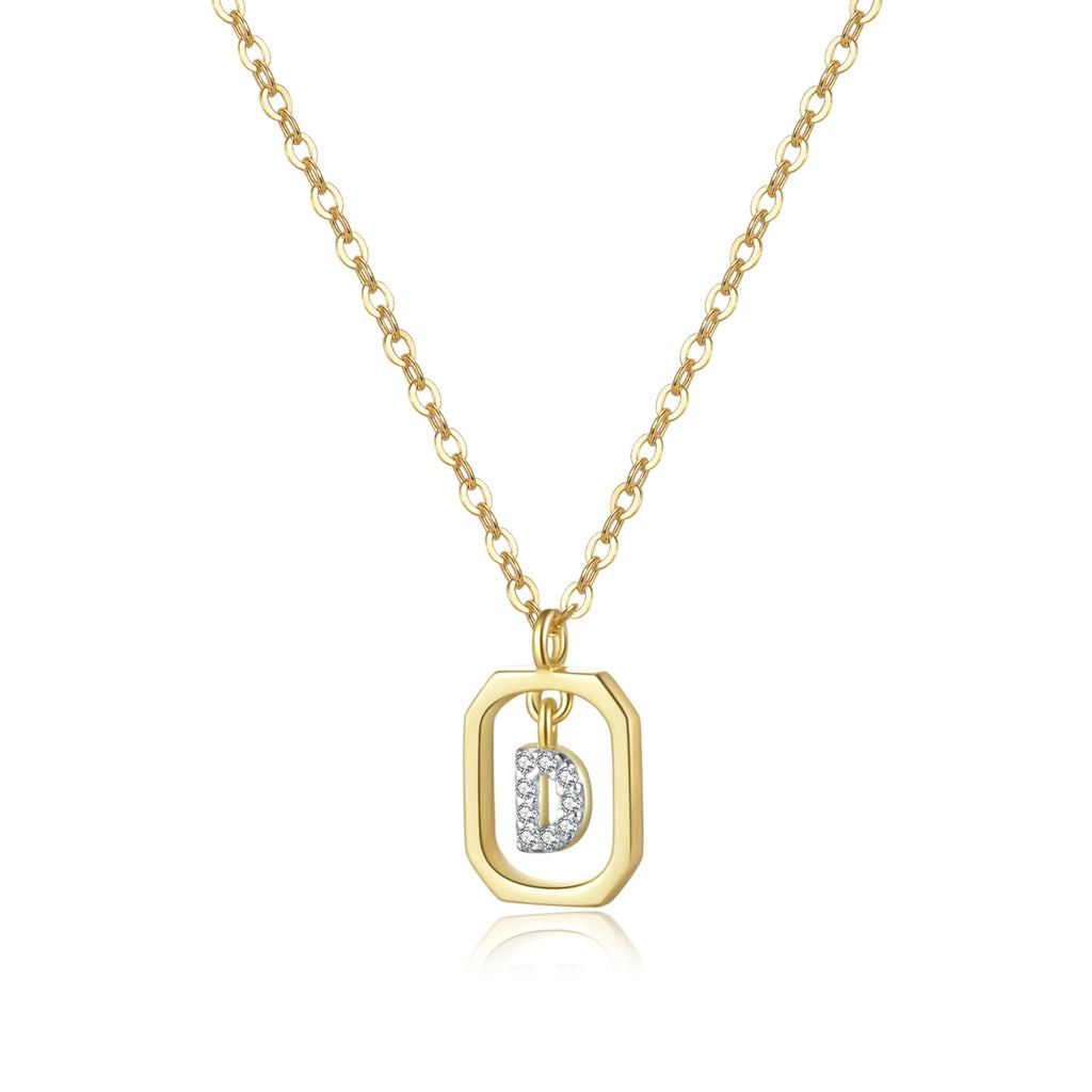 Collier lettre avec chaîne dorée et pendentif argenté et encadré 