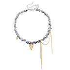 Collier acier inoxydable femme très épais avec motifs dorés 