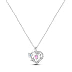 Collier rose avec chaîne argentée et petit pendentif de couleur rose 