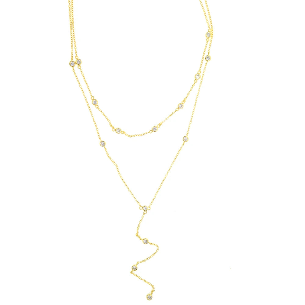 Collier en y avec une chaîne très fine et avec deux rangs