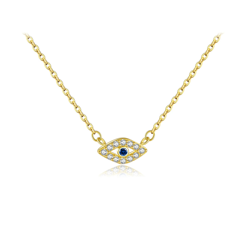 Collier œil de couleur dorée et bleue 
