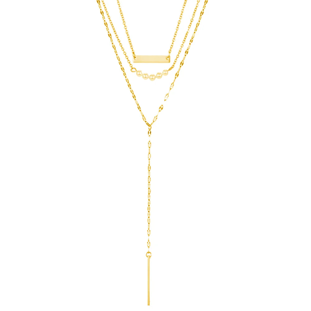 Collier en y élégant et doré avec plusieurs rangs