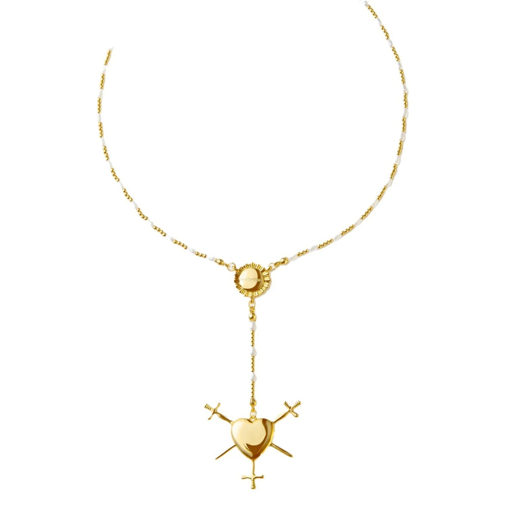 Collier en croix pour femme avec pendentif en forme de cœur doré 