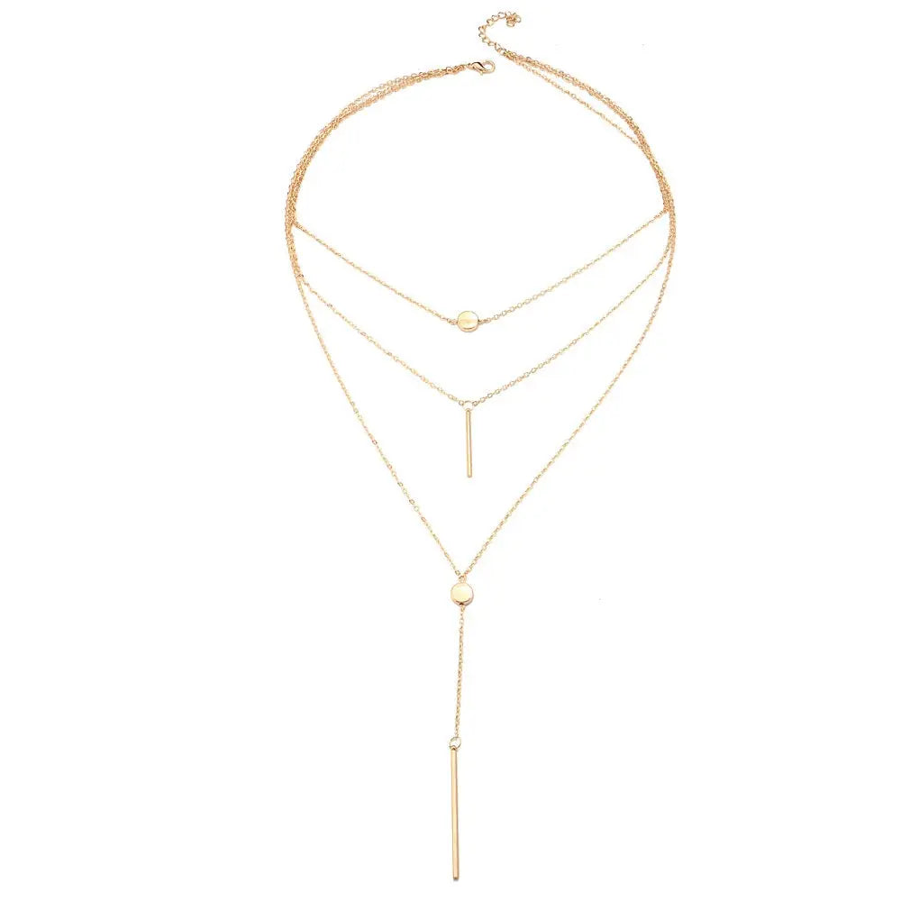 Collier multi rangs avec une forme en Y et avec trois rangs 