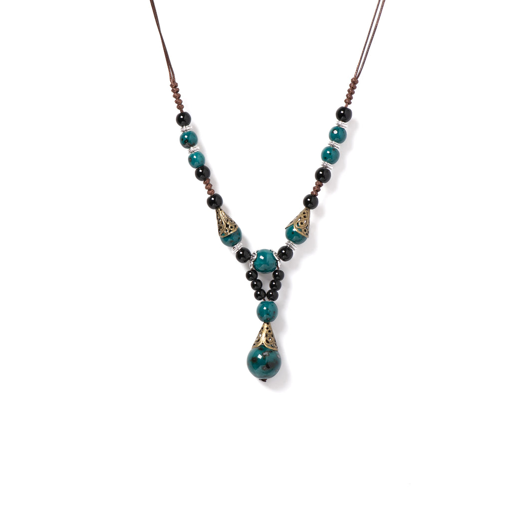 Collier vintage de couleur bleue foncée et noire 