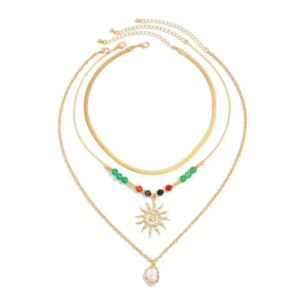 Collier multi rangs très coloré style vintage