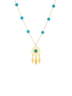 Collier fantaisie de couleur dorée avec des boules bleues 