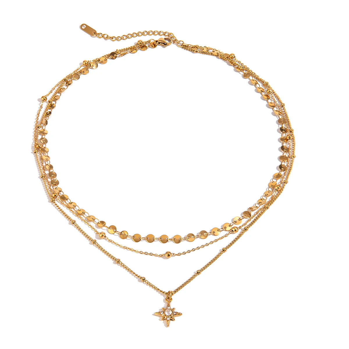 Collier multi rangs en acier inoxydable de couleur dorée